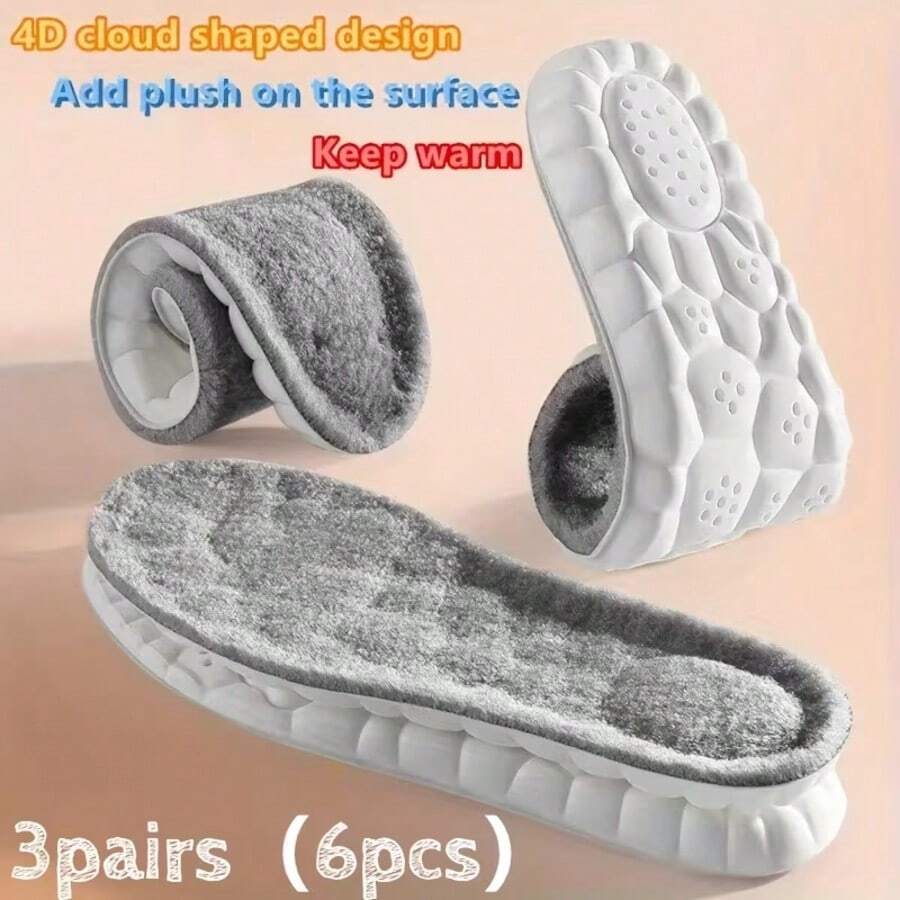 6pcs (3pairs) Winter Thickened Insoles: Soft And Thick, Enhanced Warmth. Perfect For Outdoor Work And Indoor Leisure, Suitable For All Types Of Shoes. - Grey - View 1