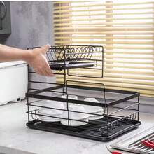 Escurridor de platos multifuncional para cocina, escurridor vertical con bandeja, escurridor de platos de doble capa con porta cubiertos, escurridor de platos desmontable con bandeja de goteo, - Doble capa multicolor - Ver 6