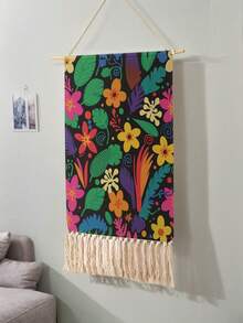 1PC Tapestry, Wall Hanging, Long Linen Vintage Tapestry With Tassels, Vertical Wall Decoration, Flower Print Design, Versatile For Living Room, Bedroom & Office - Multicolor - View 3