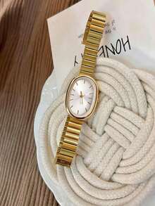 1pc Women's Gold Tone Oval Dial Bamboo Link Steel Band Watch - Luxury Minimalist Style - Birthday, Graduation Or Best Friend Gift - one-size - View 5