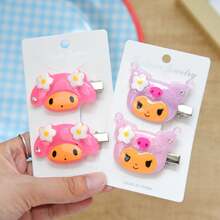 SANRIO 2pcs Cute Black Skin Version "Hello Kitty" Hair Clips, Beautiful And Adorable Cartoon Hairstyle Side Hair Clips, Creative Headwear, Suitable As Birthday Gift (Hand-Dyed, Minor Imperfections That Do Not Affect Use) - One Size - View 12