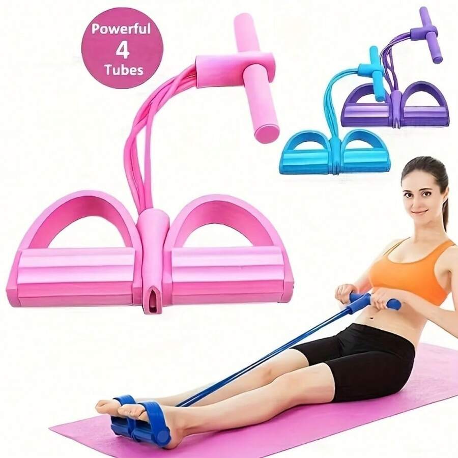 Foot Pedal Resistance Band Home Fitness Elastic Rope, Thickened Multi-Tube High Elasticity, Non-Slip Foam Handle & Foot Pedal, Abdominal Toning, Waist Slimming, Arm & Leg Workout, Home Yoga Shaping, Dorm Indoor Exercise, Unisex Multi-Function Abdominal & Leg Training Resistance Tool - Multicolor - View 1