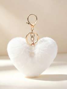 1pc Heart-Shaped Pom Pom Keychain, Heart Car Hanging Ornament, Couple Heart Pendant, Bag Charm, Women's Keychain - Multicolor - View 15