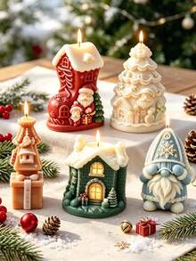 1pc Christmas Scene Silicone Mold, Combining Santa Claus, Christmas Tree, Snow House, Gift Box Designs, Deep Relief Durable Silicone, Smooth Demolding, Scented Candle, Cement Plaster Handmade Material, Holiday Decoration Gift Choice For Craft Enthusiasts, Desktop Home Decor, Christmas Eve Gift - A - View 1