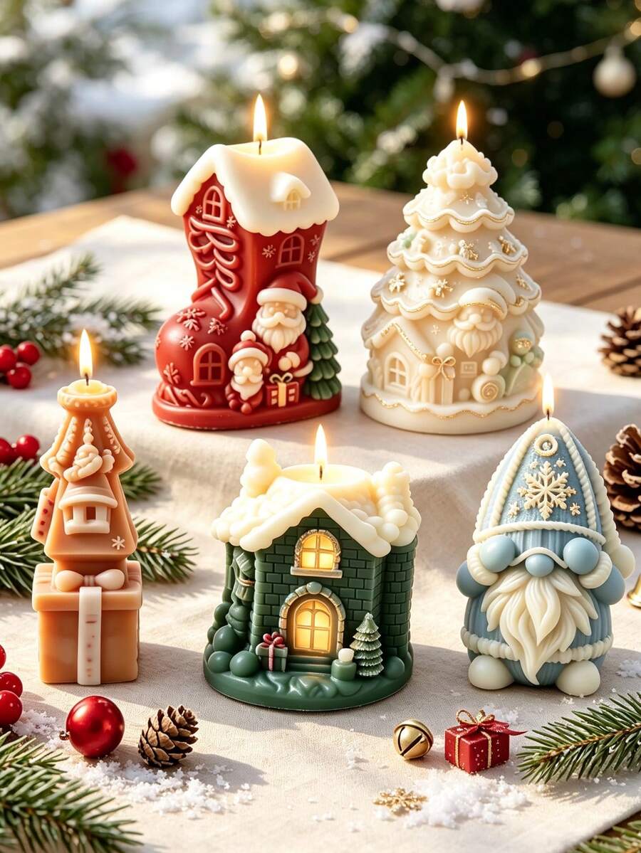 1pc Christmas Scene Silicone Mold, Combining Santa Claus, Christmas Tree, Snow House, Gift Box Designs, Deep Relief Durable Silicone, Smooth Demolding, Scented Candle, Cement Plaster Handmade Material, Holiday Decoration Gift Choice For Craft Enthusiasts, Desktop Home Decor, Christmas Eve Gift - A - View 1