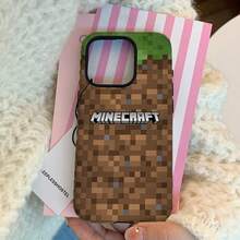 Retro Pixel Game Style Minecraft Dirt Grass Block Pixel Texture Brown‑Green Block Pattern Slim Square‑Edged Raised Camera Edge Precise Lens Cutout Anti‑Fingerprint Shockproof Cell Phone Back Cover, Minecraft 3D Logo Graphic Game Fan Merch Gaming‑Lover Accessory Teen Boys Girls Birthday Holiday Gift Daily‑Use Outdoor Game Party Smartphone Protective Shell - Multicolor - View 1