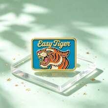 復古 Easy Tiger 琺瑯別針,復古咆哮虎領章徽章,金邊裝飾胸針,適合夾克與背包,酷炫動物配件禮物,男女適用 - 藍色 - 查看 3