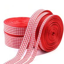 10 Yards/Roll Polyester Plaid Gift Ribbon, 6-25mm Multiple Sizes, Suitable For Holiday Party Gift Bouquet Packaging, Birthday Wedding Christmas New Year Party Scene Decoration, Hair Accessories Bow DIY Webbing - Red and White - View 3