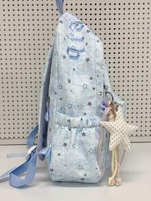 1pc Girls Star Nylon Zipper Closure Fashion Backpack Student School Bag Suitable For All Seasons Daily Use Without Pendant - A - View 5