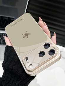 1pc Customized Name Minimalist Star Pattern Luxury Fashion Large View Tempered Glass With Lens Protection Matte Anti-Drop Phone Case Compatible With IPhone 17/17Pro/17ProMax/17Air/16/16Pro/16ProMax/16Plus/15/15Plus/15Pro/15ProMax/14/14Plus/14Pro/14ProMax/13/13Pro/13ProMax/12/11 Phone Accessories, Full Coverage High-End Protective Cover - Rose Gold - View 7