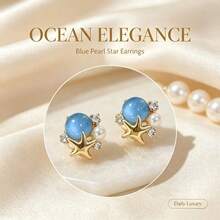1 Pair Luxury High-End Starfish Cat Eye Stone Stud Earrings - Starfish - View 2