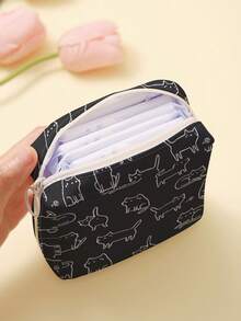 1pc Cat Pattern Sanitary Pad Storage Bag, Coin Purse, Storage Bag, Makeup Bag, Card Holder, Earphone Storage Bag, Can Hold Coins, Cards, Accessories, Keys, Multi-Functional Storage Bag - Multicolor - View 5