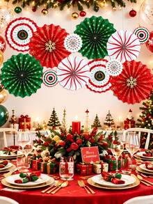 12 Stück Weihnachts-Hängedekoration aus Papierfächern, Pfefferminz-Hängefächer, Zuckerstangen-Partygirlande, Deko für fröhliche Weihnachten, Feiertage, Klassenzimmer, Decken, Wände und Geburtstagsfeier-Zubehör - Übersicht 3