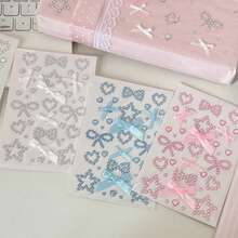 [Back To School]4pcs/3pcs/2pcs/1PC 3 Colors 2 Styles Solid Color Rhinestone Stickers, Including Heart, Bow, Musical Note And Other Geometric Patterns, Suitable For Students' Decoration Cards, Gifts, Notebooks, Diaries, And Can Also Be Used As Gifts - Multicolor - View 6