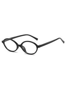 1 Pair Women's Black Oval Minimalist Solid Color Vintage Retro Style Personalized Plain Lens Glasses - Black - View 2