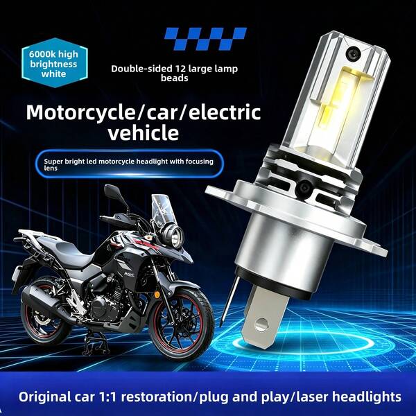 Heyword 1 buah Bohlam LED H4 untuk Sepeda Motor, Lampu Kabut 9003 HB2, 1500 Lumen 6000K Putih Dingin, Pasang dan Mainkan, Cocok untuk Lampu Jauh/Dekat, Pemasangan Mudah