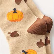 5 Pairs Brown Halloween Pumpkin Squirrel College Anime Style Mid-Calf Socks, Fashionable Cute Comfortable Best Girls Socks - Multicolor - View 8