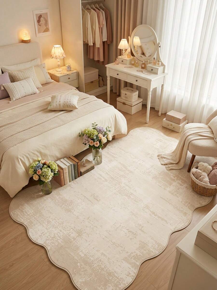 1 Buah Karpet Area Lembut Bergaya Minimalis Modern Estetika Prancis Warna Krem, Bahan Kasmir Imitasi, Cocok untuk Kamar Mandi, Dapur, Pintu Masuk, Lorong, Samping Tempat Tidur, Ruang Tamu, Kamar Tidur, Dapat Dicuci dengan Mesin Sepanjang Musim, Ukuran Besar Asimetris, Dekorasi Rumah - MultiWarna - View 1