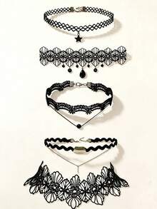 5pcs Women's Gothic Lace Choker Necklace, Simple Collar Necklace - Multicolor - View 4