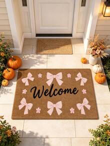 1pc Welcome Bowknot Entrance Doormat, Entryway Foot Mat, Home Hallway Doorway Rug, Home Decor, Door Mat, Small Carpet, Welcome Mat, Rug, Floor Mat, Outdoor Doormat, Kitchen Rug, Home Decor - Multicolor - View 6