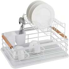 Escurridor de platos multifuncional para cocina, escurridor vertical con bandeja, escurridor de platos de doble capa con porta cubiertos, escurridor de platos desmontable con bandeja de goteo, - Doble capa multicolor - Ver 9