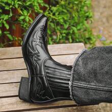 American Retro Work Boots Men's Boots Thick Sole Height-Increasing British Style Chelsea Ankle Boots - Black - View 2