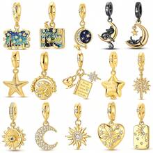 1pc 18K Gold Plated Cat Dog Pet Enamel Lucky Cat Moon Star Heart Charm Bead Suitable For Bracelet Necklace DIY Jewelry Making Gift For Girls Women Perfect Holiday Gift Creative Versatile Birthday Anniversary Wedding Favor Gift - Gold - View 12