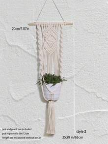 1pc Bohemian Style Handmade Woven Hanging Basket Multi-Functional Mesh Holder, Indoor Home Decor, Room Decoration, Holiday Gift, Different Sizes Hanging Flower Pot Basket, With Beads No Tassels, Flower Pot And Plants Not Included - Multicolor - View 12