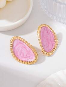 1 Pair Elegant Fashion Metal Geometric Enamel Glazed Symmetrical Stud Earrings, Suitable For Women's Daily Wear, Outings, Parties And Vacations - Geometric Teardrop Earrings - View 11