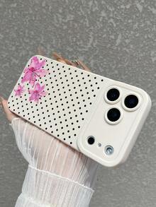 1pc Beige Polka Dot Pink Lily Print Phone Case, Cream Matte Texture Full Lens Protection Anti-Drop TPU Soft Shell, Ins French Gentle Fresh Girly Style Phone Case; Suitable For Valentine's Day, Easter, Mother's Day, Father's Day, Independence Day, Halloween, Thanksgiving, Christmas, New Year, Birthday, Back To School Gifts, Compatible With IPhone Case & Galaxy Case - White - View 6