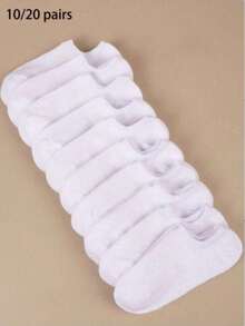 10 Pairs Multi-Color Women's Boat Socks, Summer Thin All Cotton Breathable Low-Cut Non-Slip Invisible Short Socks - White - View 6