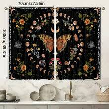2 buah Tirai Semi-Transparan Motif Kupu-kupu dan Jamur Fase Bulan Bergaya Bohemian Vintage, Poliester 90GSM Semi-Transparan untuk Perlindungan Privasi, Mudah Dipasang, Cepat Kering, Tahan Pudar, Tirai Ringan yang Dapat Dilepas dan Dicuci, Cocok untuk Rumah, Kamar, Dapur, dan Sekat atau Dekorasi Lainnya - MultiWarna - View 13