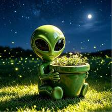 Funny Alien Handheld Flower Pot Decor, Unique Sci-Fi Garden Decoration, Weather-Resistant Outdoor Decor, Suitable For Balcony And Yard Landscape - A - View 5