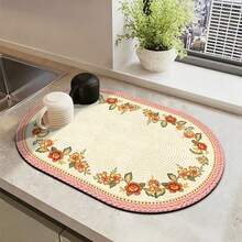 Kitchen Draining Mat, Home Dining Table Mat, Absorbent Mat, Countertop Tableware Mat, Bowl & Plate Drying Mat, Coffee Mat, 3.6mm Thickness - Pink Woven - View 8