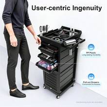 GDAE10 Friseurwagen, Salonwagen, Rollwagen mit 6 Schubladen, Rollen und Sicherheitsschloss, Makeup Trolley, Tattoo Wagen, Bedienungswagen für Nagelstudios, Spas, Friseursalons (Schwarz) a nice gift for friend - Standard - Übersicht 3