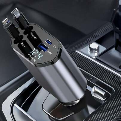 120W Retractable 4-In-1 Fast Charging Car Charging Cable 4-Port Car Charger Adapter Compatible With All Devices - And Reliable Car Plug