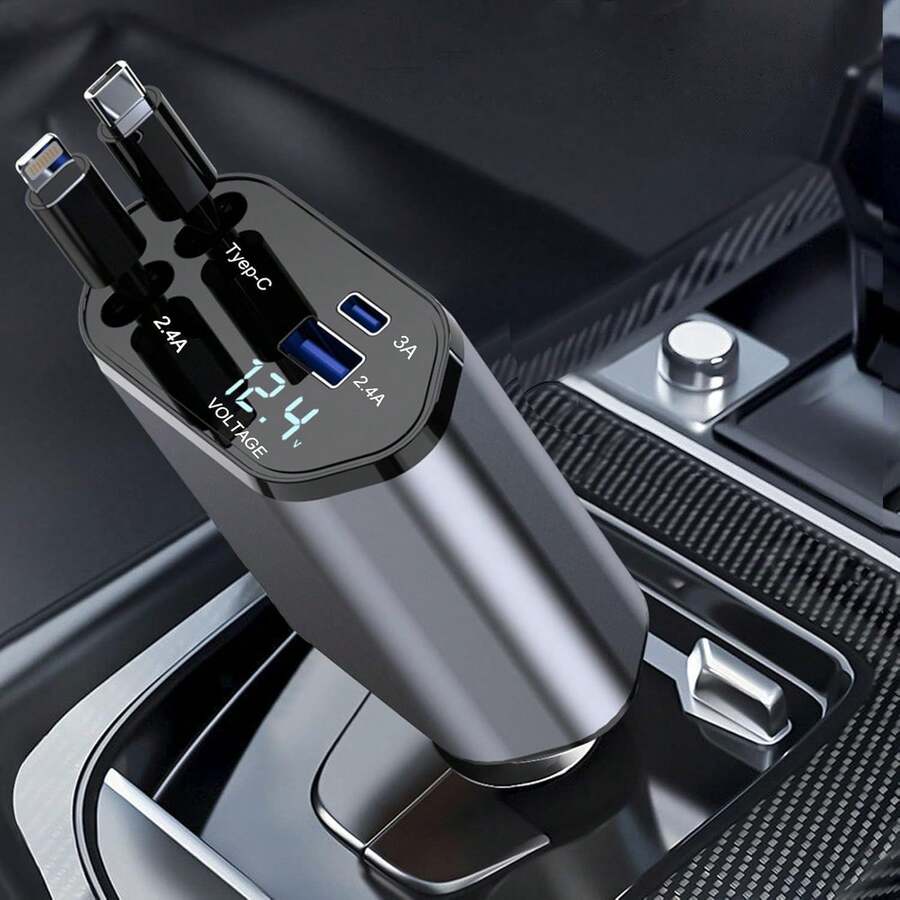 120W Retractable 4-In-1 Fast Charging Car Charging Cable 4-Port Car Charger Adapter Compatible With All Devices - And Reliable Car Plug - TypeC+Lighting - View 1