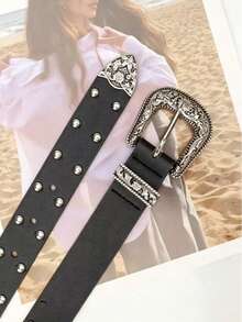 Y2K Retro Versatile Belt, Carved Rivet Buckle Fashion Belt, Suitable For Daily Wear, Dates And Other Occasions - Multicolor - View 5