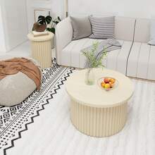 Round Coffee Table Set - 2 Piece, Natural Wood Finish - Natural - 查看 3