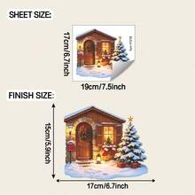 1pc Snowy Wooden House Christmas Wall Sticker, Self-Adhesive PVC Stone House Mailbox Lantern Christmas Tree Gift Box Wall Corner Floor Decoration Sticker, Suitable For Entryway Wall Corner Floor Christmas Atmosphere Decor - Christmas In a Snowy Wooden House - View 3
