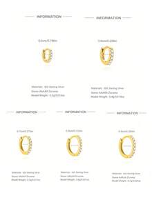 1PC 925 Sterling Silver Classic Diamond CZ 5/6/78/9mm Rook Conch Hoop Earrings 18K Gold Plated Upper Ear Cartilage Helix For Women Daily Wear Party - Gold - View 8