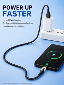 Kabel Pengisian Cepat USB A ke USB C 120W, Kabel Pengisi Daya Tipe C dengan Transfer Data 480Mbps, Kabel Data USB-C Jalinan Nilon untuk Ponsel, Tablet, dan Power Bank - Hitam - View 2