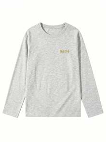 Women's Fashion Autumn/Winter Loose Fit Versatile Round Neck Cute Cartoon Print Long Sleeve T-Shirt Casual - Light Gray - View 5