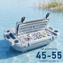 Floating Waterproof Cooler 40QT (40L) - Insulated Ice Chest With Dry Storage - Rotomolded Marine, For Lake/River, Beach, Camping, Kayak & Boat - Khaki/Cool Gray - 40L Cold Gray GRAY C6 Without Wheels - View 1