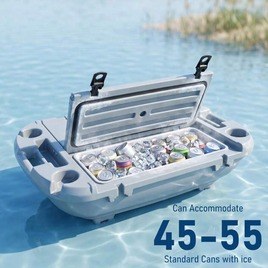 Floating Waterproof Cooler 40QT (40L) - Insulated Ice Chest With Dry Storage - Rotomolded Marine, For Lake/River, Beach, Camping, Kayak & Boat - Khaki/Cool Gray - 40L Cold Gray GRAY C6 Without Wheels - View 1