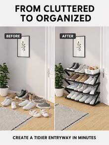 6PCS/1pc Black 4-Tier Freestanding Shoe Rack, Modern Z-Frame Design Space-Saving Open Shoe Storage, 1 Shoe Rack, Suitable For Entryway, Closet, Bedroom, Hallway, Dorm And Small Apartment, Vertical Multi-Layer Shoe Storage, Easy Access Home Storage Solution, Fits Sneakers, Flats, Loafers And Casual Shoes, Daily Use, Back To School, Housewarming And Holiday Home Storage - Multicolor - View 6