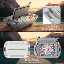 Floating Waterproof Cooler 40QT (40L) - Insulated Ice Chest With Dry Storage - Rotomolded Marine, For Lake/River, Beach, Camping, Kayak & Boat - Khaki/Cool Gray - 40L Cold Gray GRAY C6 Without Wheels - View 6