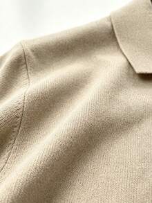 Men's Solid Color Turndown Collar Casual Short Sleeve Knit Top - Khaki - View 3