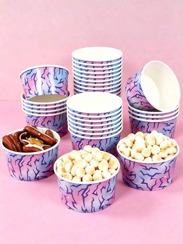 10pcs 8oz Gradient Purple Lightning Pattern Disposable Paper Bowls, K-Pop Theme, K-Pop Birthday Party Decorations, Food Packaging Supplies, Pop Music Party Disposable Tableware, Gift Box, Home Decor, Kitchen & Dining Supplies, Takeout Daily Essentials
