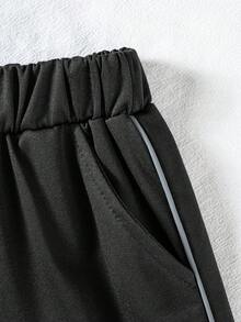 Young Boy Casual Minimalist Versatile Preppy Style Black Long Pants With Diagonal Pockets, Suitable For Vacation, Travel, Sports, School And Daily Wear - Black - View 8